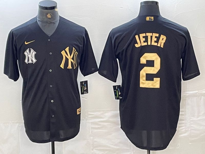 Men New York Yankees 2 Jeter Black gold 4 th generation Nike 2024 MLB Jersey style 2